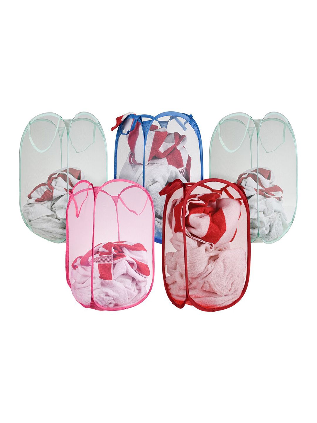 Kuber Industries 5 Pc Nylon Net Lightweight & Foldable  Laundry Baskets With Handle-picture-15