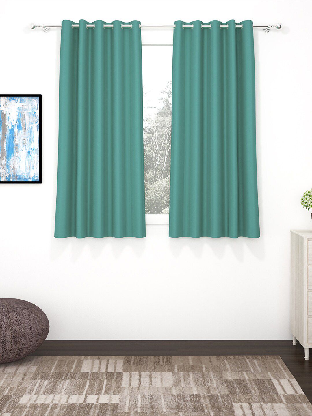 Story@home 2 Pcs Green Black Out Window Curtain-picture-29