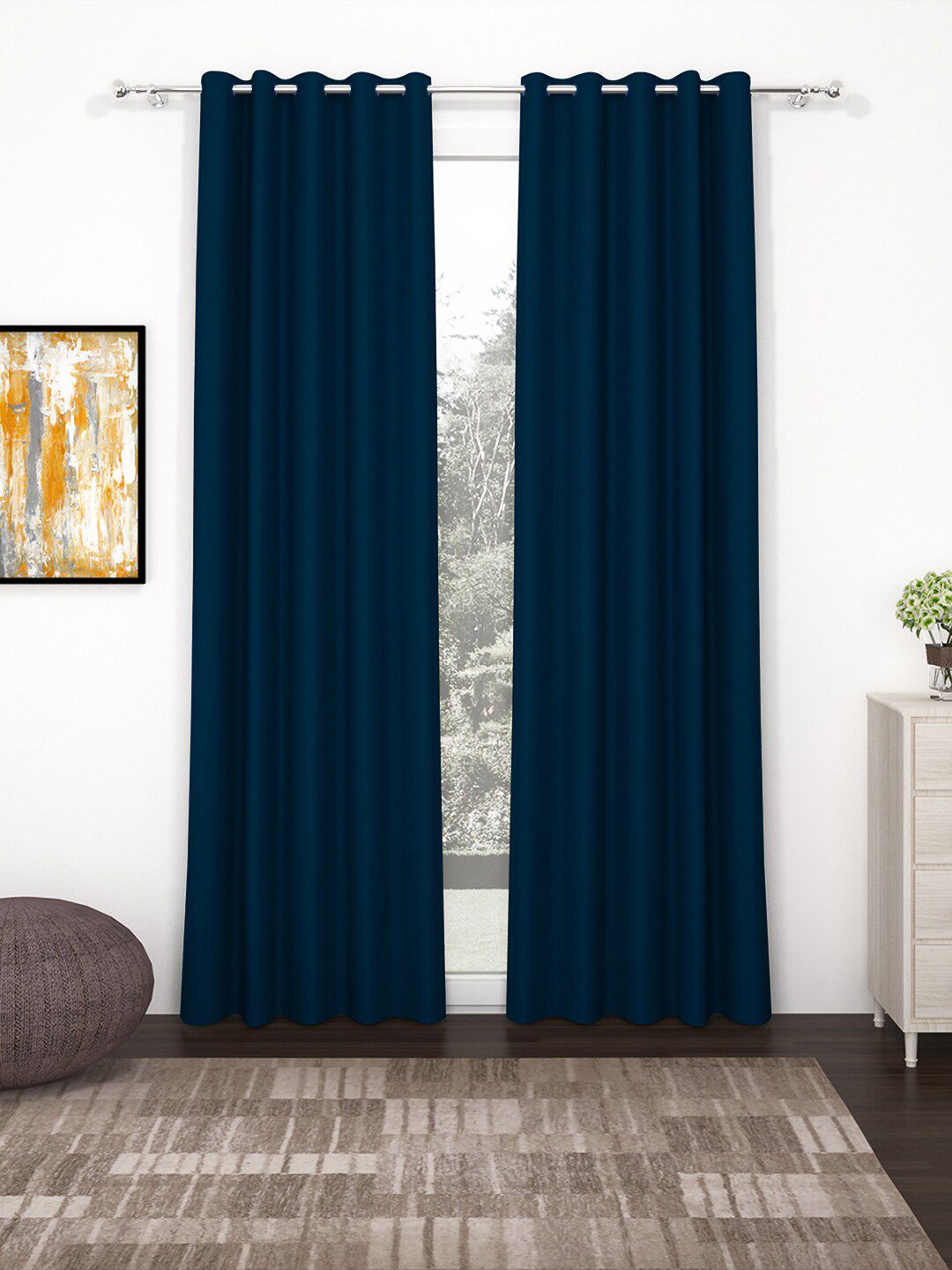 Story@home Blue 2-Pieces Solid Black Out Long Door Curtains-image-2