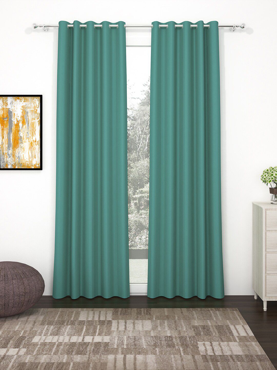 Story@home 2 Pcs Green Black Out Door Curtain-picture-28