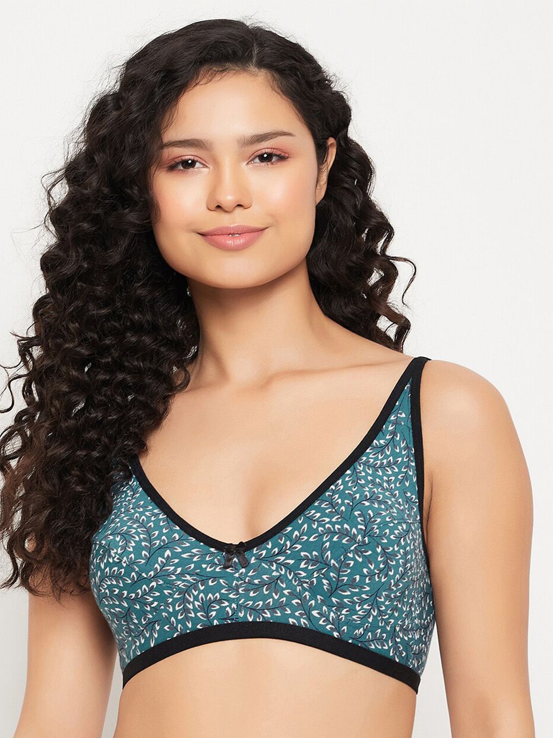 Buy Clovia Teal & Grey Floral Printed Non Padded Half Coverage Cotton Bra  With All Day Comfort