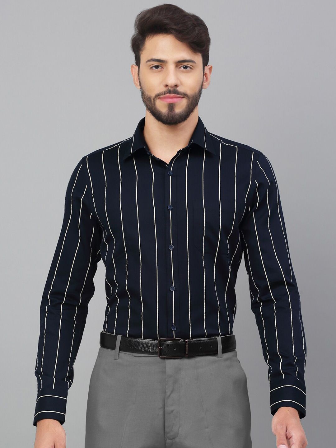 LOUIS STITCH Comfort Striped Cotton Formal Shirt-image-41