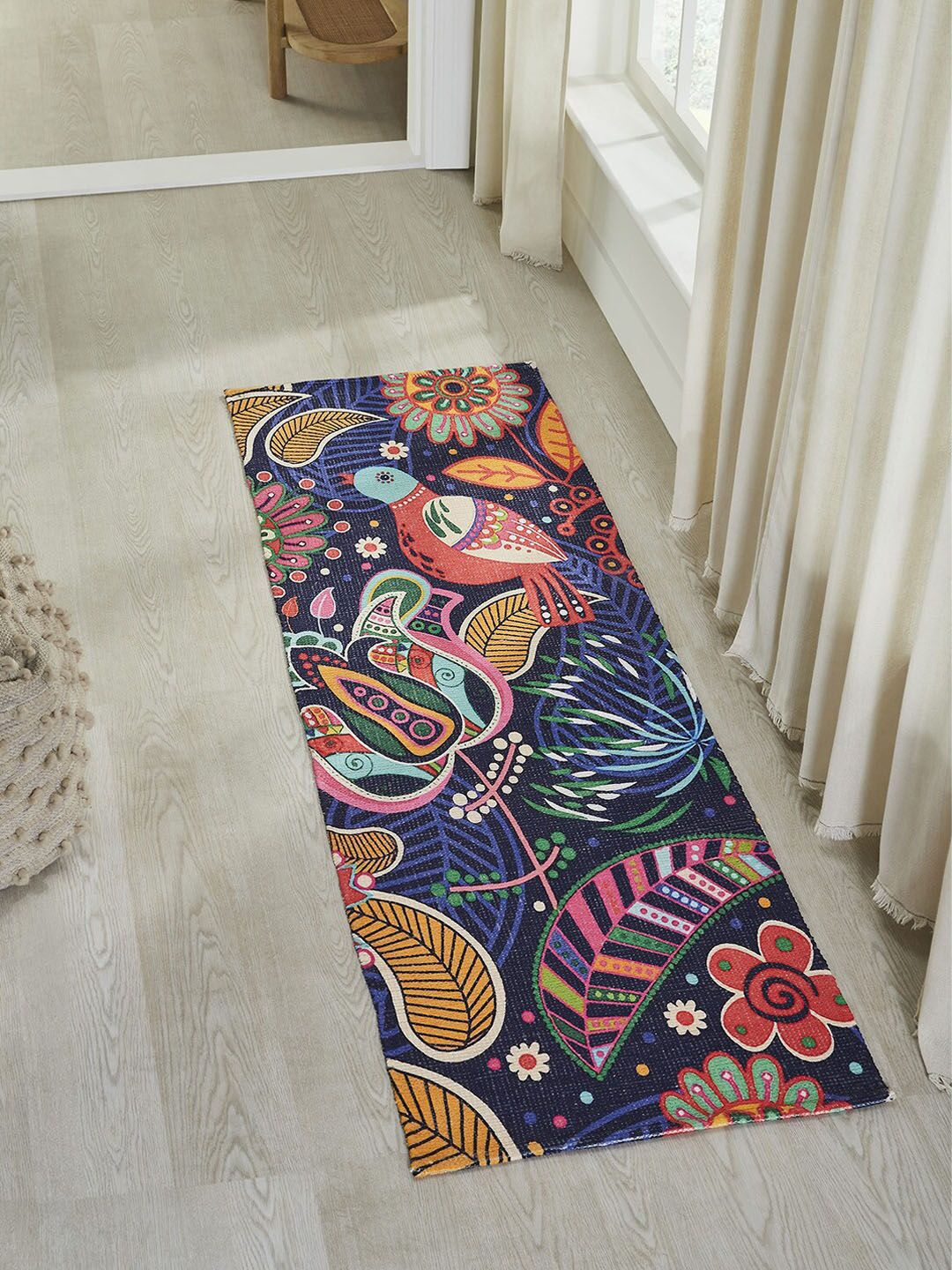 Mona B Blue & Orange Ethnic Motifs Printed Vintage Anti-Skid Floor Runner-image-19