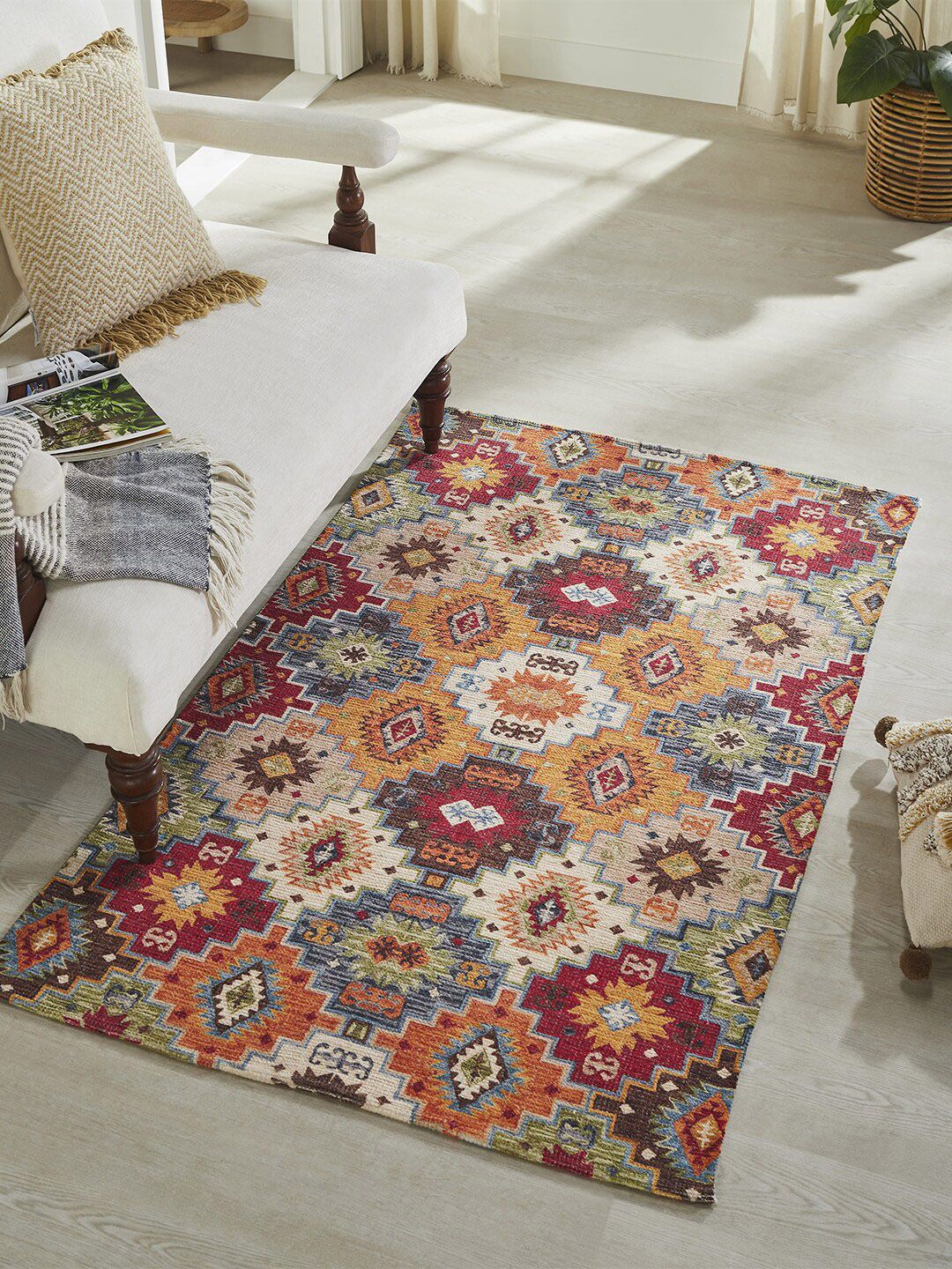 Mona B Yellow & Red Printed Anti-Skid Dhurrie Carpet-picture-38