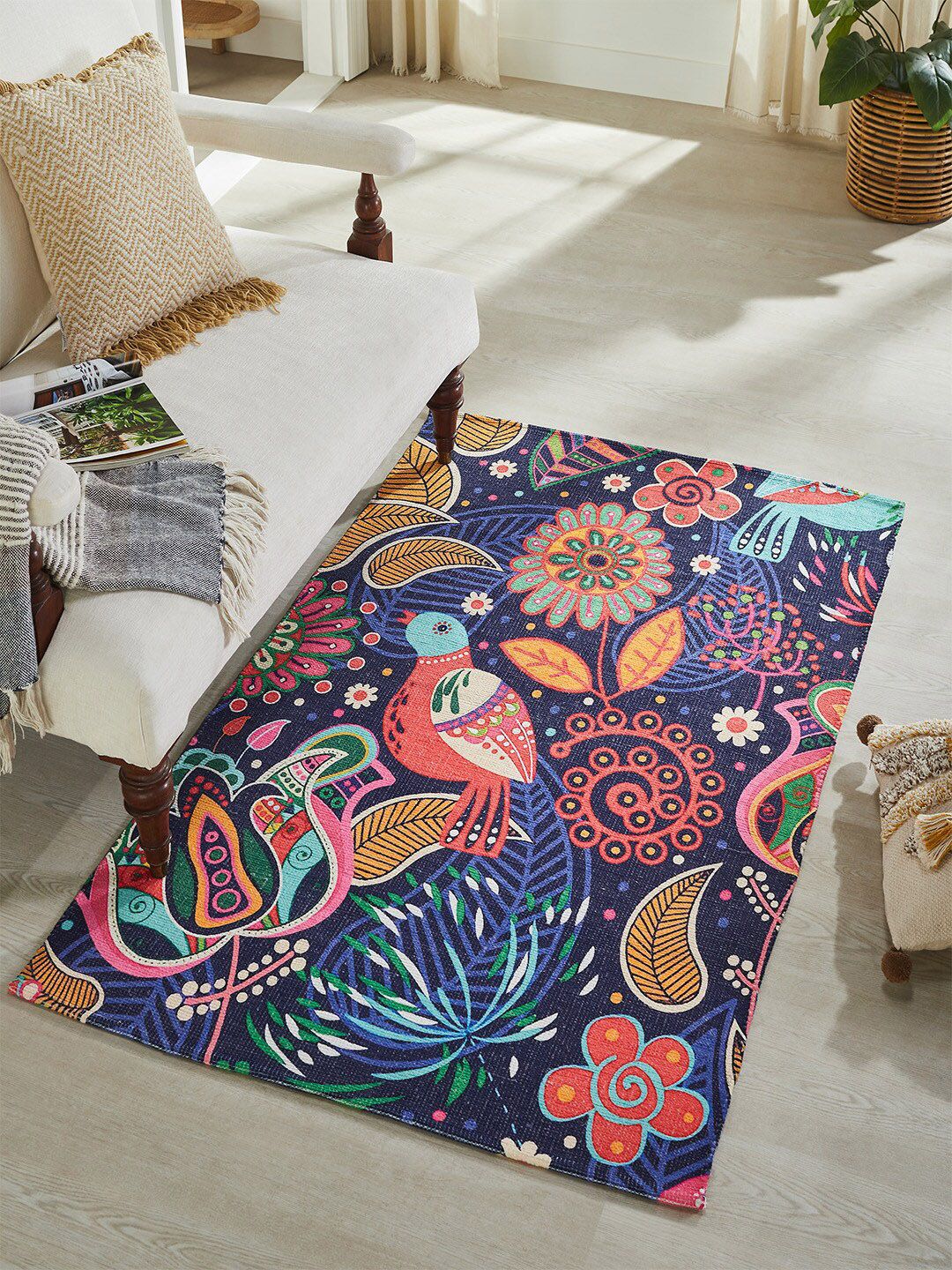 Mona B Blue & Pink Printed Anti-Skid Dhurrie Carpet-picture-24