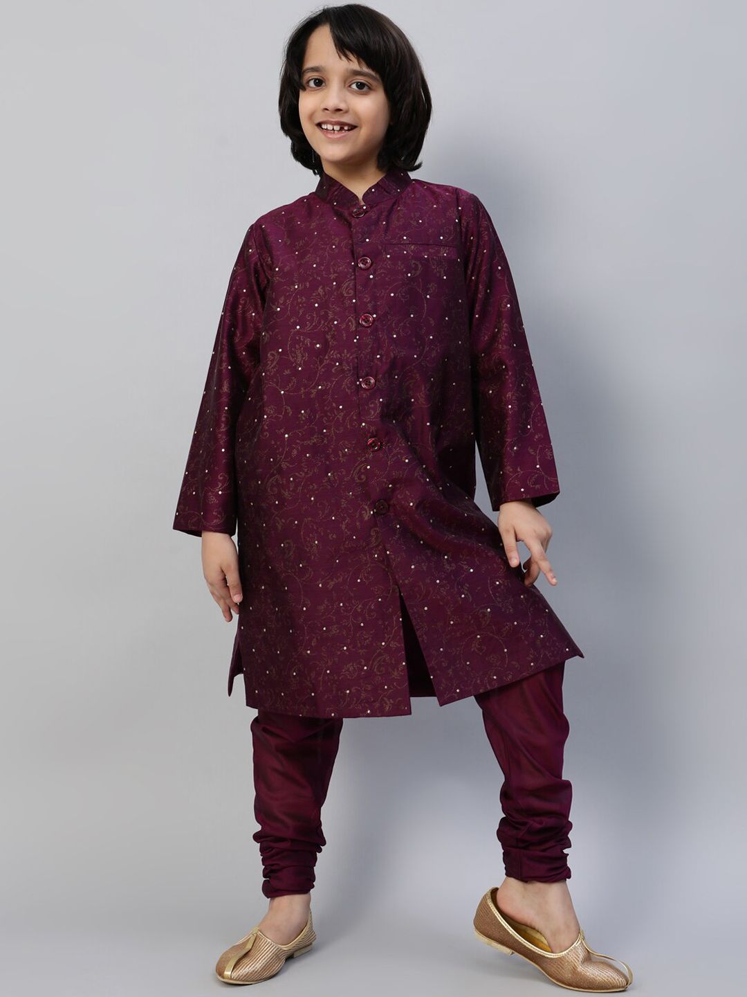 Aks Kids Boys Printed Mandarin Collar Sherwani Set-picture-34