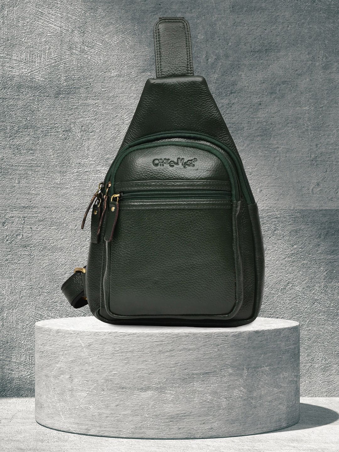 OLIVE MIST Textured Crossbody Leather Backpack-picture-51