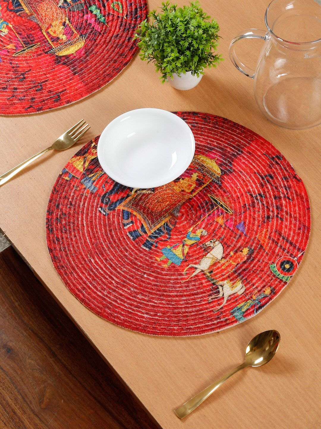 HOSTA HOMES Red & Yellow 6 Pieces Printed Pure Cotton Table Placemats-picture-11