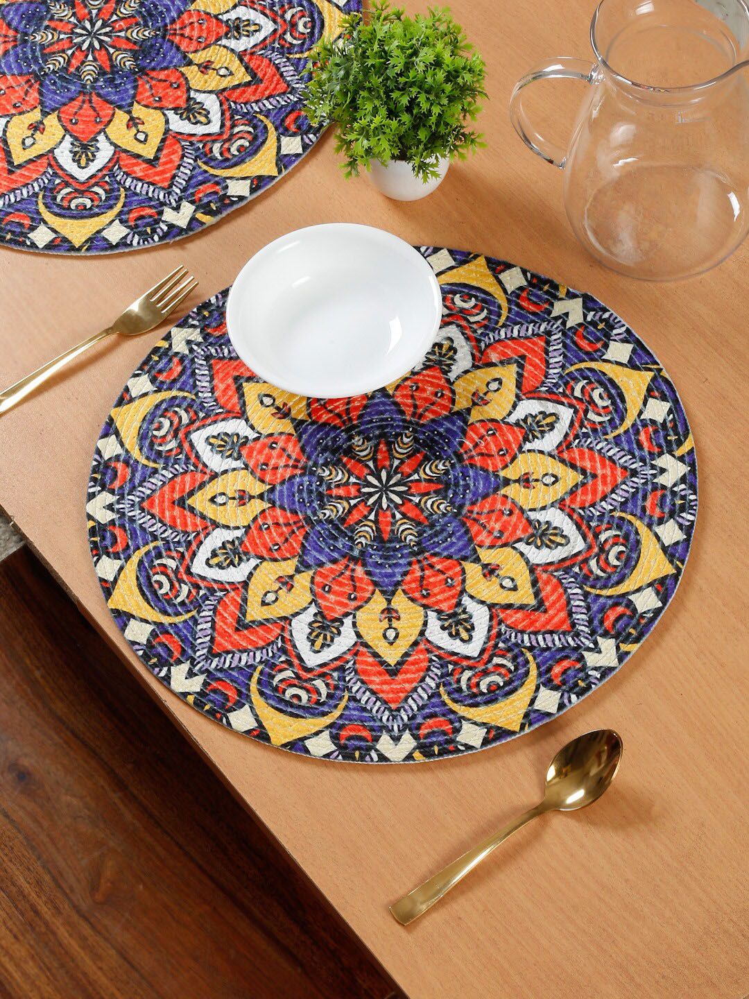 HOSTA HOMES 2 Pieces Blue & Yellow Printed Pure Cotton Table Placemats-picture-32