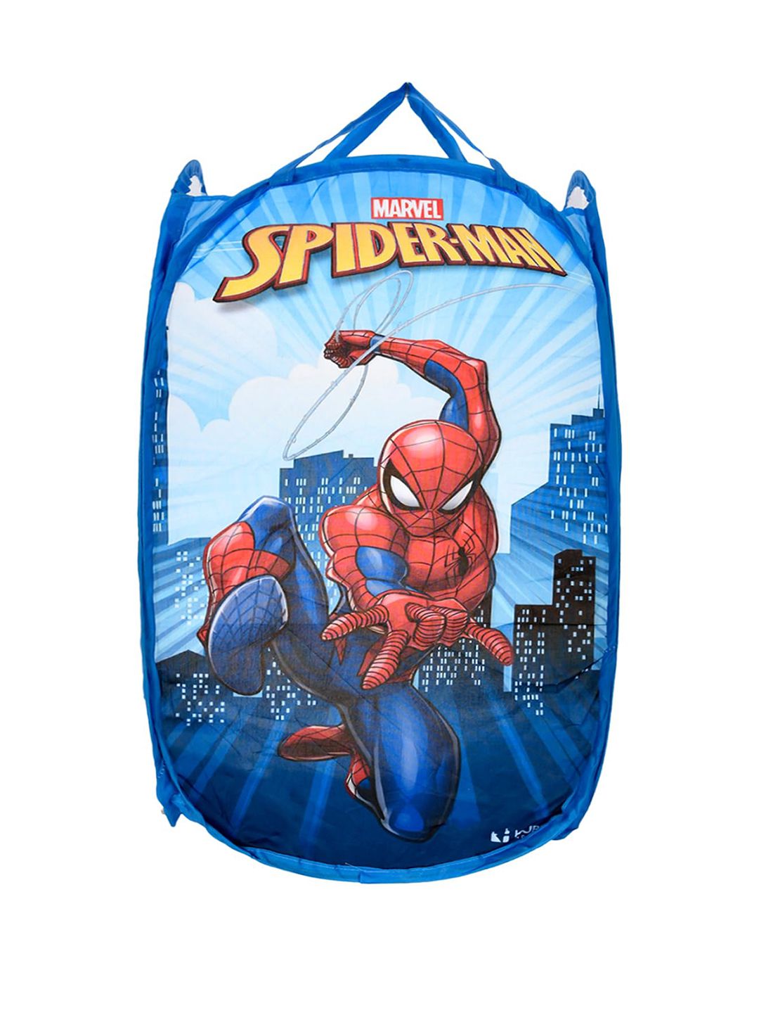 Kuber Industries Blue Marvel Spiderman Nylon Laundry Basket with Handle-image-46