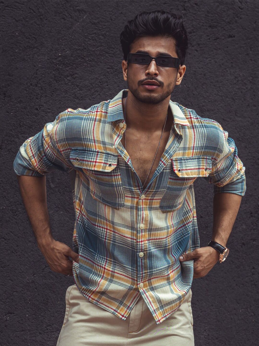 Powerlook Tartan Checks Opaque Checked Casual Shirt-image-32