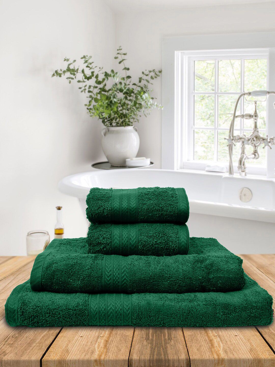 Home Fresh Green 4 Pieces 450 GSM Cotton Towel Set-picture-23