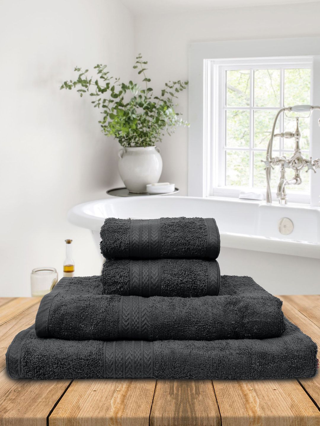 Home Fresh Grey 4 Pieces 450 GSM Cotton Towel Set-picture-27