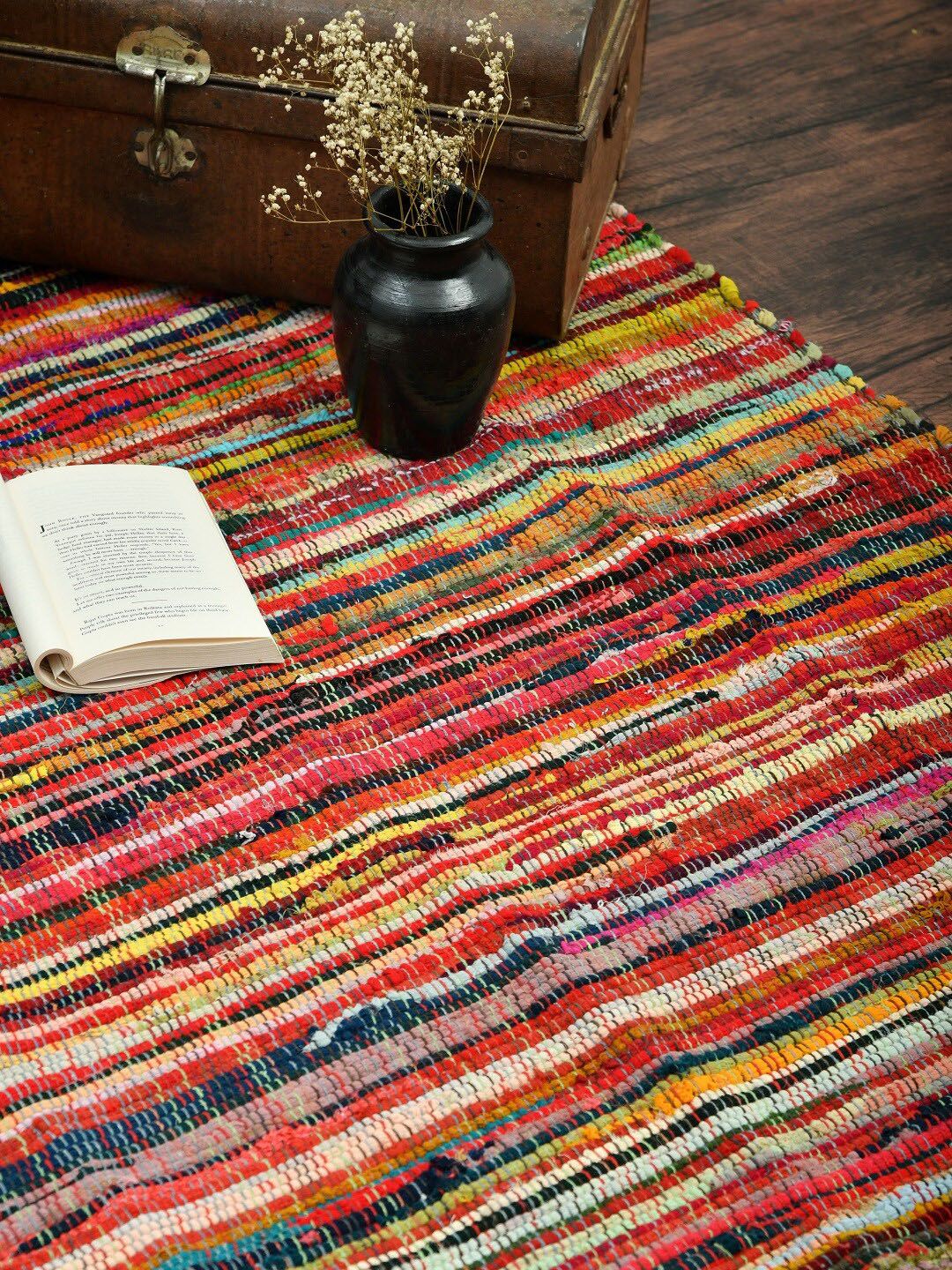 HOMEMONDE Red & Yellow Striped Reversible Carpet-image-27