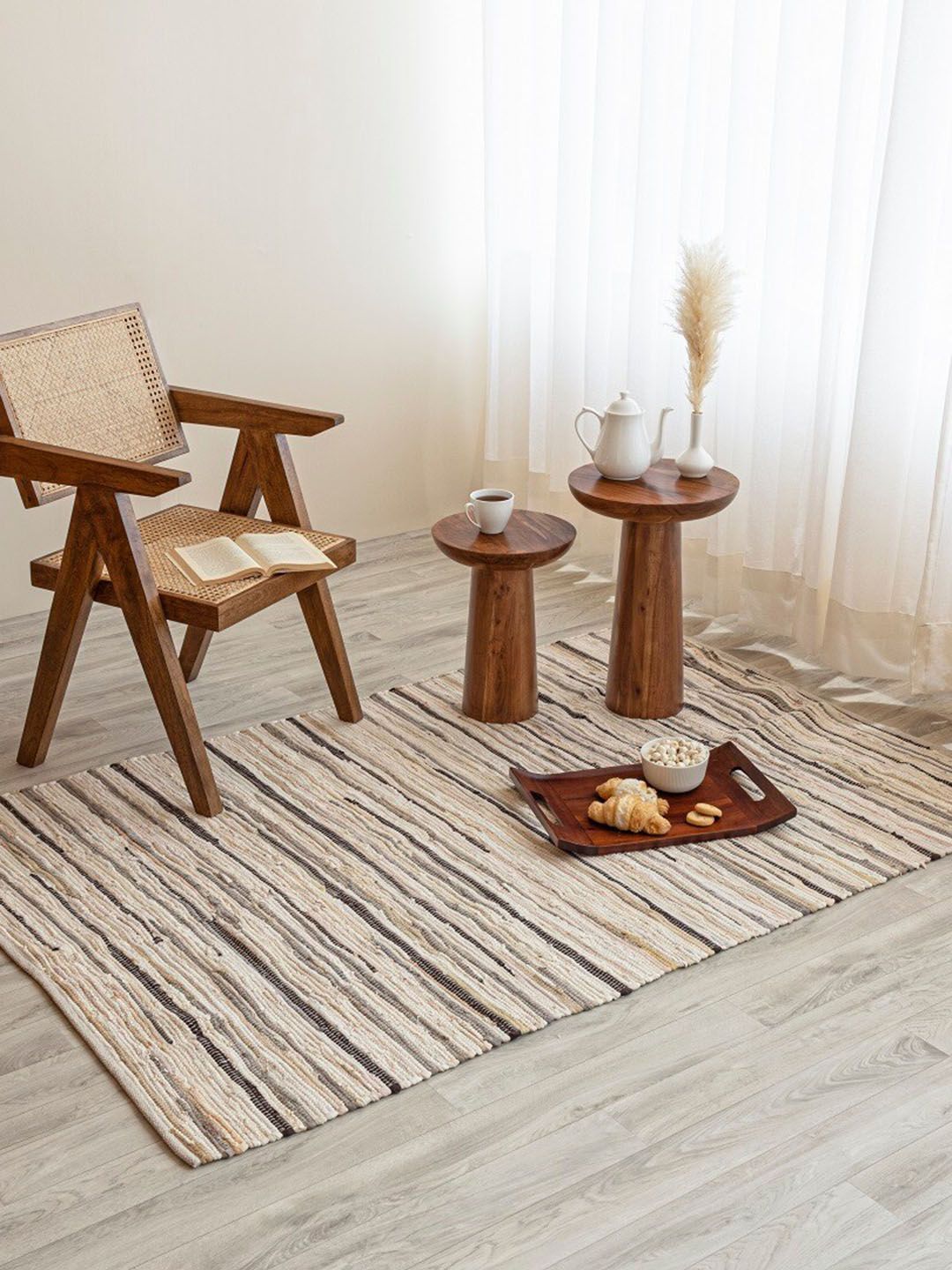 HOMEMONDE Beige Striped Reversible Carpet-image-44
