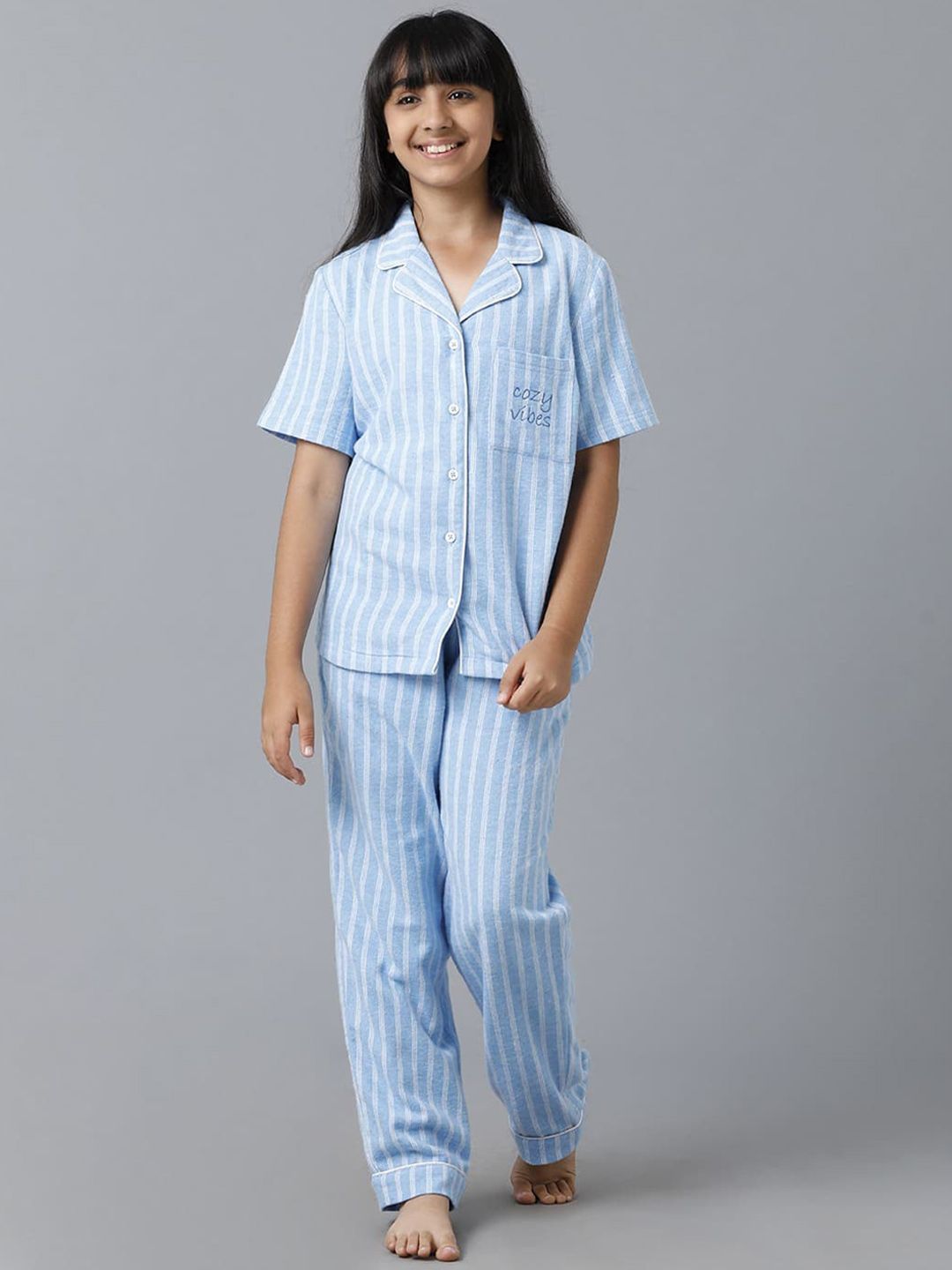 UNDER FOURTEEN ONLY Kids Striped Pure Cotton Shirt With Pyjamas-picture-12
