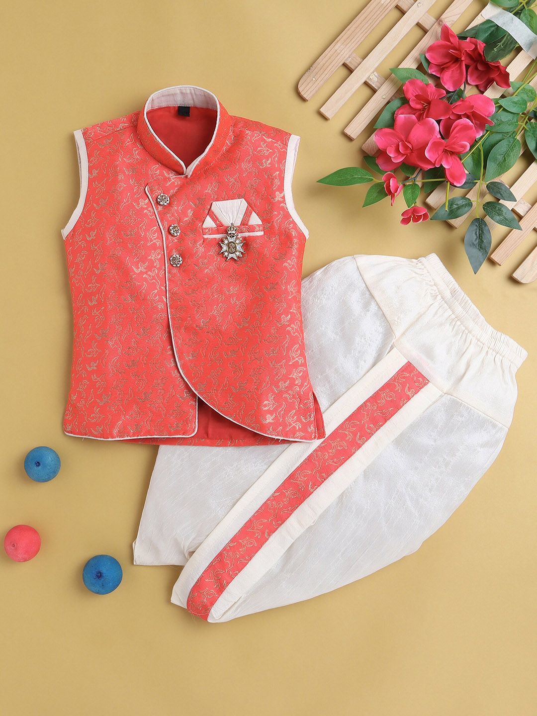 BAESD Boys Abstract Woven Design Mandarin Collar Kurta With Dhoti Pants-picture-56