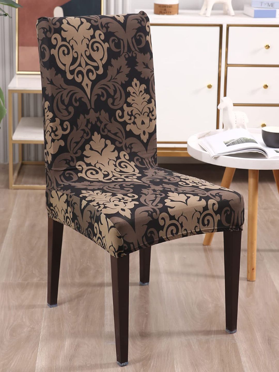 Dakshya Industries Brown & Black 4 Pieces Printed Stretchable Chair Cover-picture-27