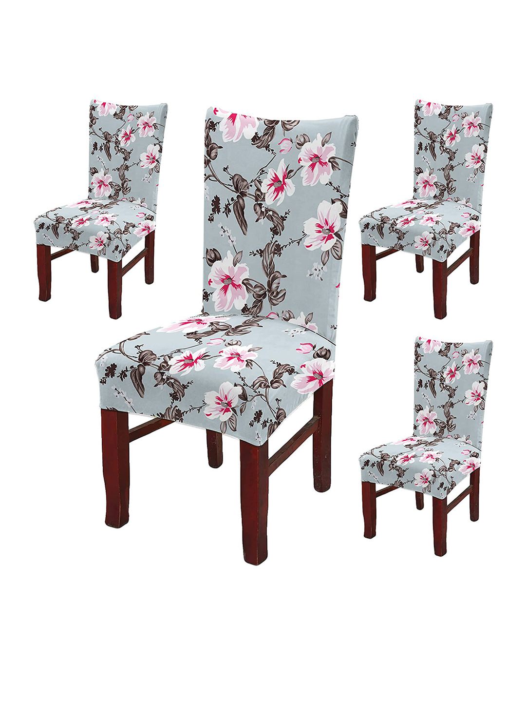 Dakshya Industries Grey & Pink 4 Pieces Floral Printed Ultra Soft Chair Covers-picture-15