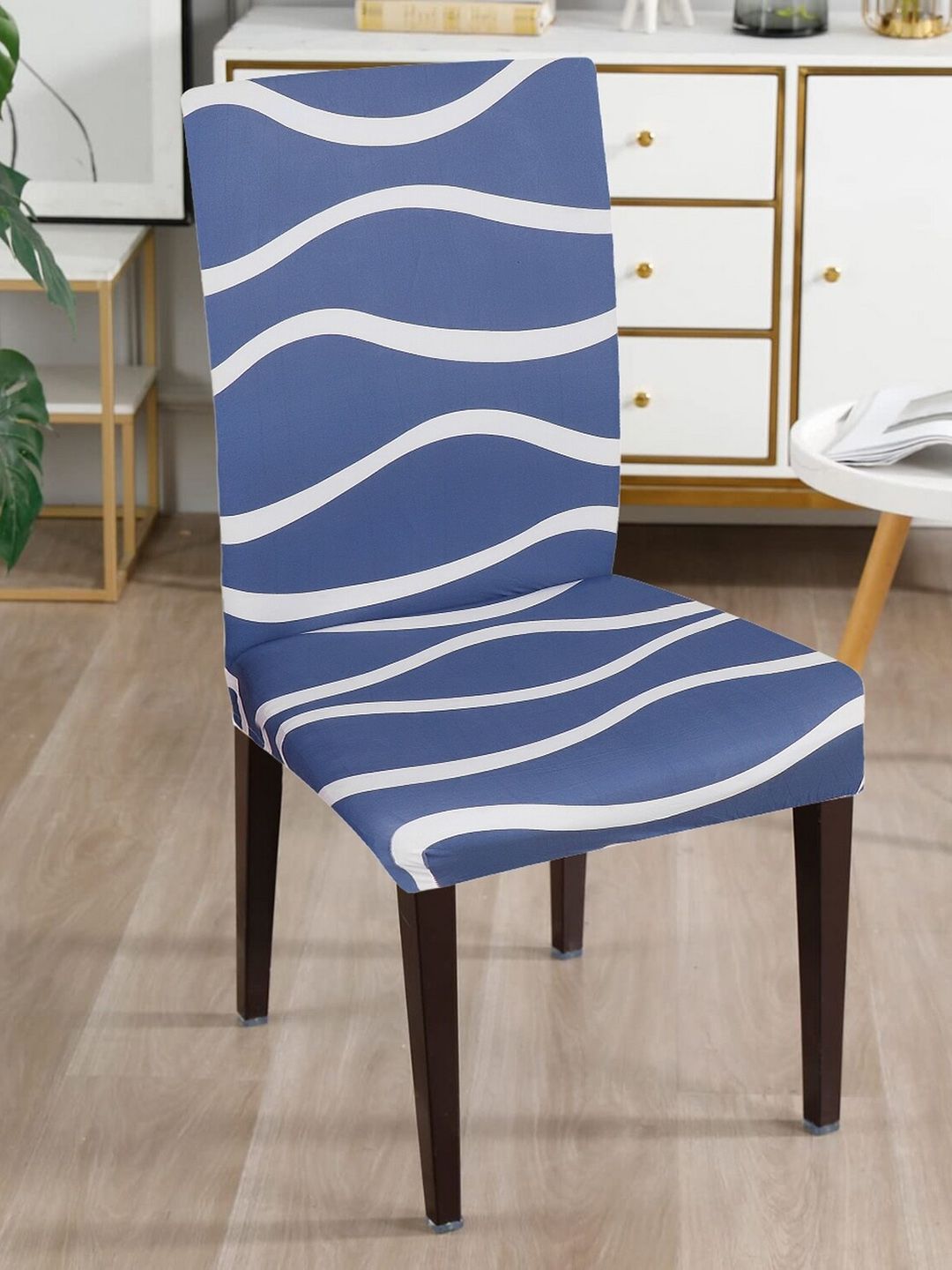 Dakshya Industries Blue & White 4 Pieces Printed Stretchable Chair Covers-picture-29