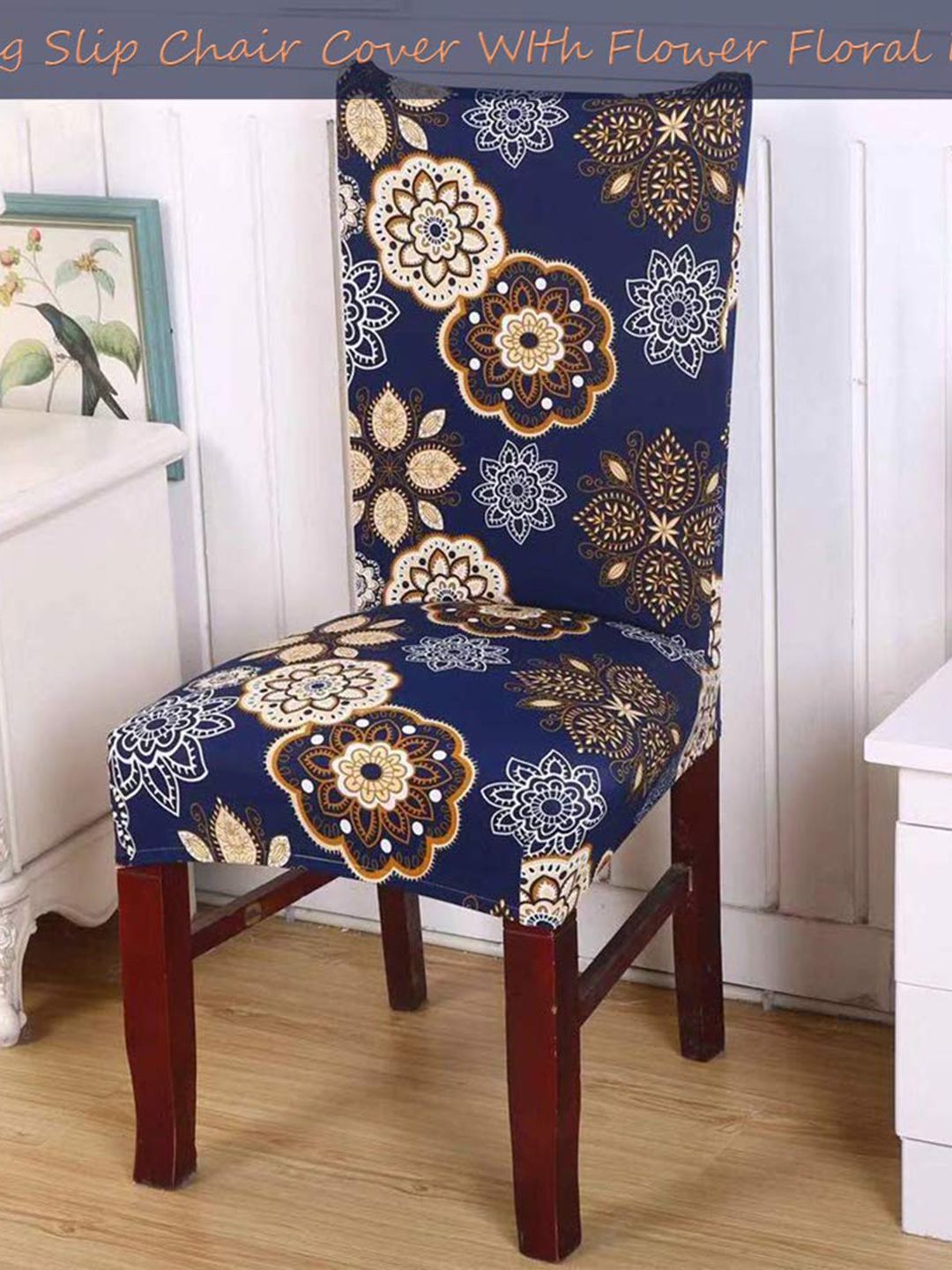 Dakshya Industries Blue & Brown 4 Pieces Printed Stretchable Chair Covers-picture-17