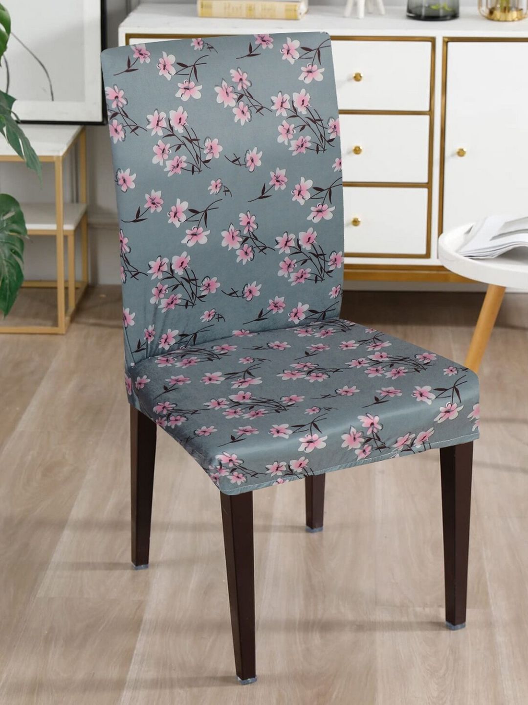 Dakshya Industries Grey 4 Pieces Printed Stretchable Chair Covers-picture-35