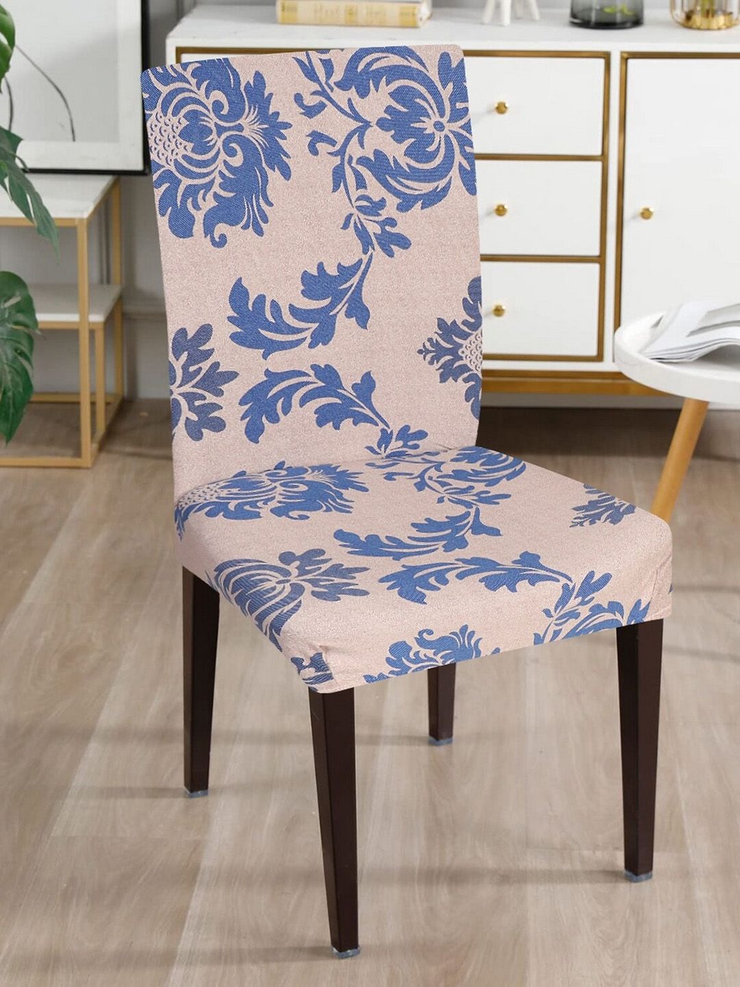Dakshya Industries Beige & Blue 4 Pieces Printed Stretchable Chair Covers-picture-11