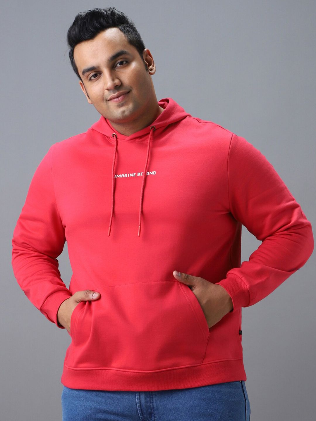 Urbano Plus Men Solid Hooded Sweatshirt With Minimal Typography Print-picture-26