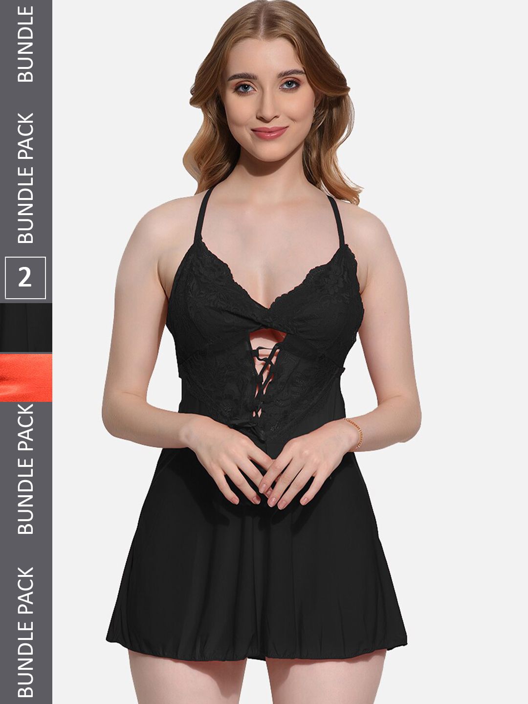 FIMS Pack Of 2 Self Design Shoulder Straps Net Baby Doll-picture-31