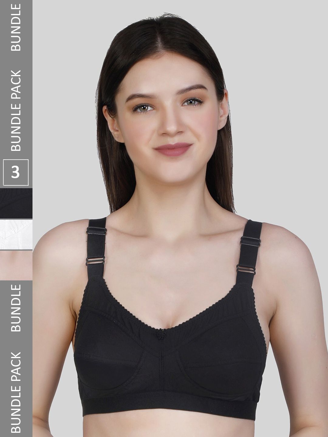 FUNAHME Pack Of 3 Full Coverage Non Padded Pure Cotton Bras