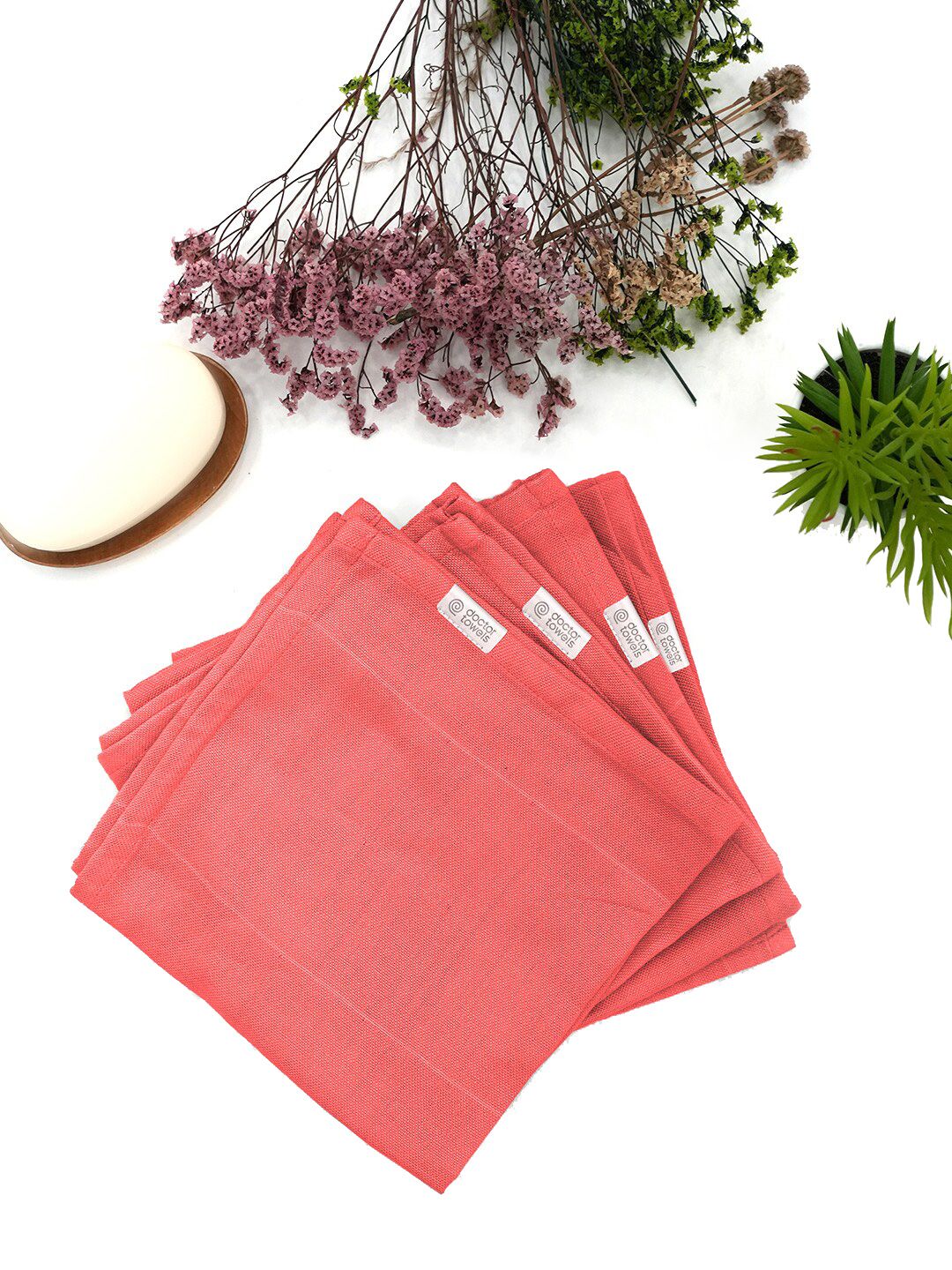 Doctor Towels Red 4 Pieces Striped Anti-Odor Double Cloth Face Towels-image-38