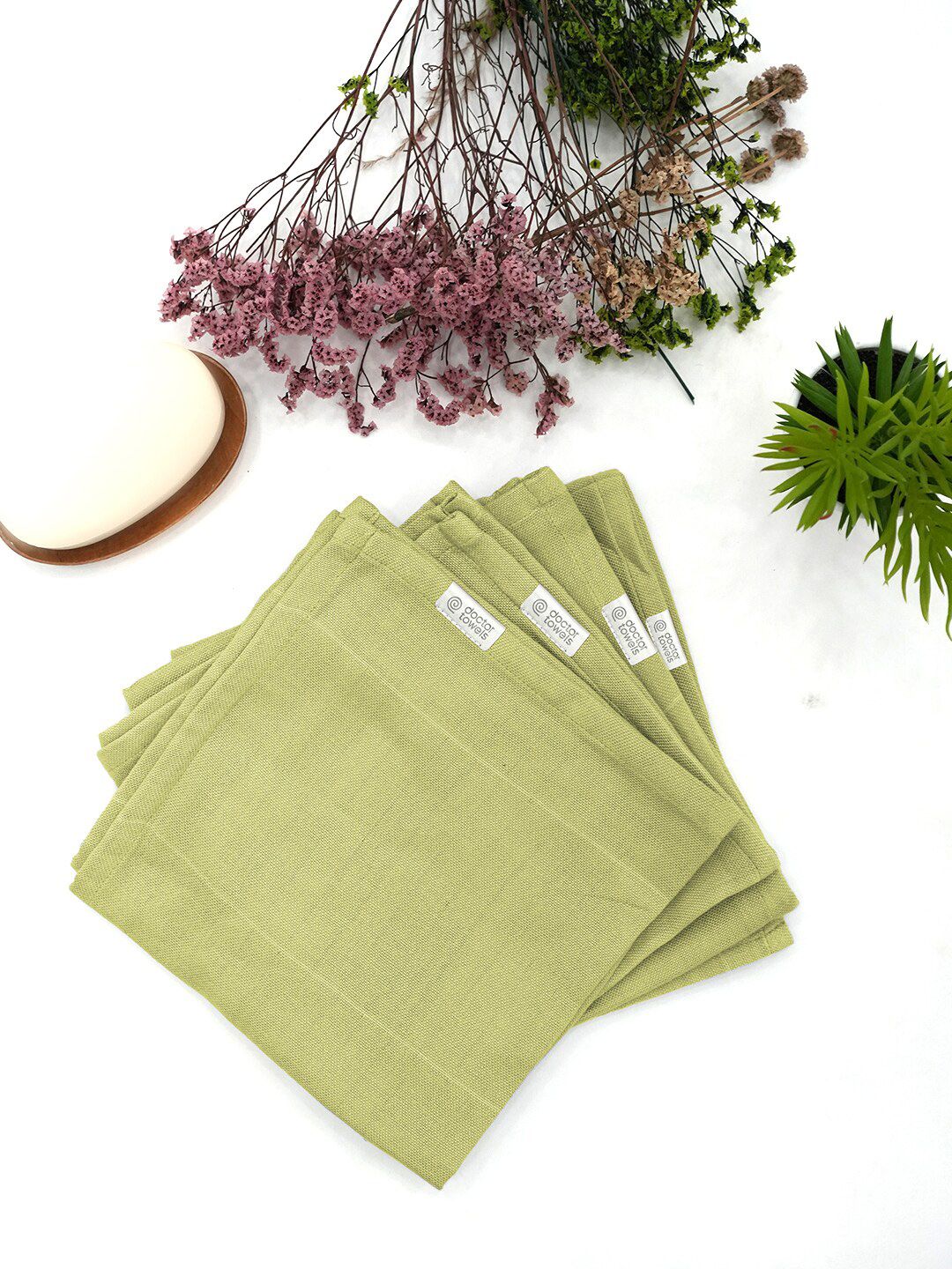 Doctor Towels Pack of 4 Green Striped Aloevera Double Cloth Face Towel-image-13