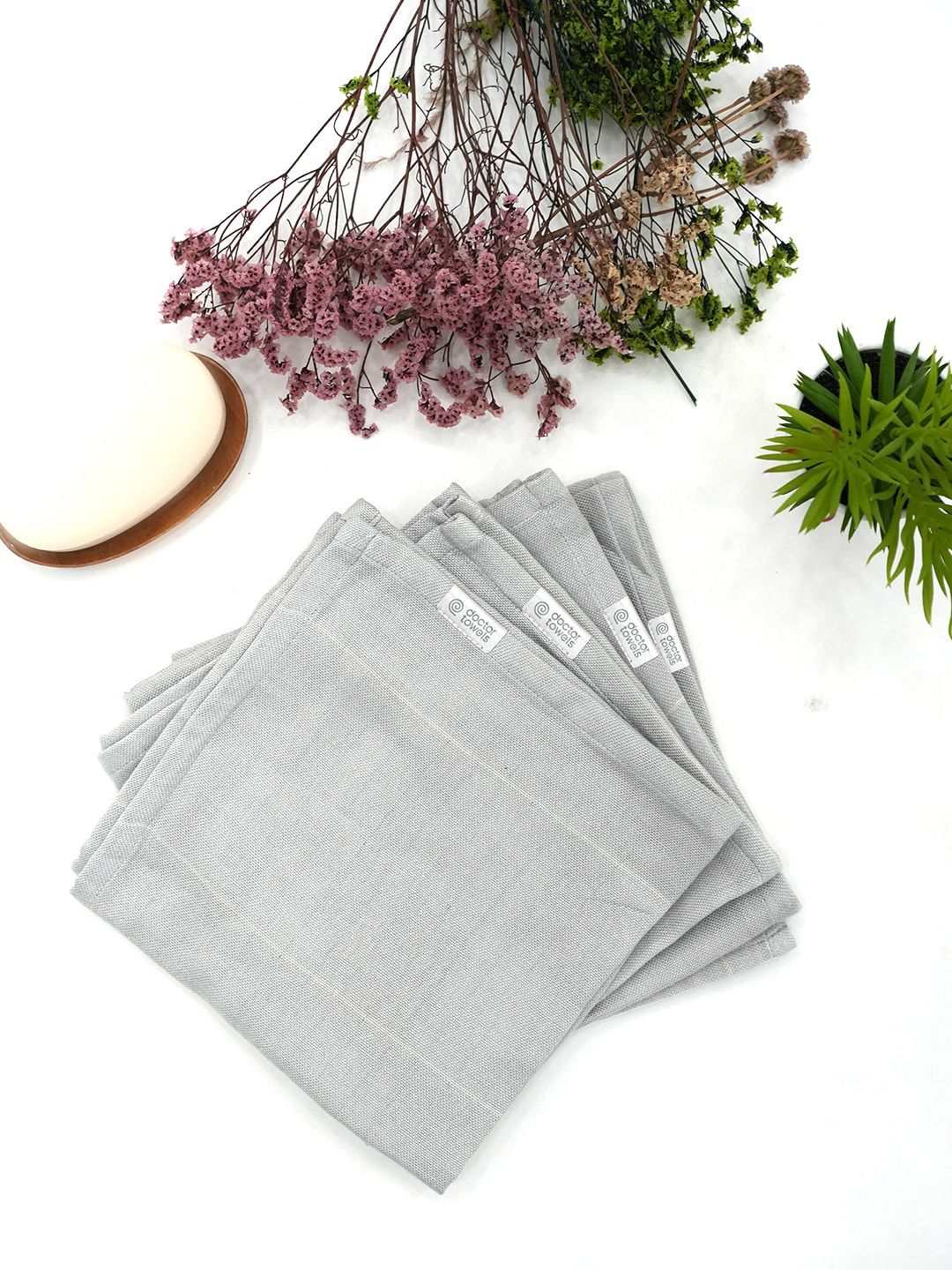 Doctor Towels Grey 4 Pieces Striped Aloevera Double Cloth Face Towels-image-3
