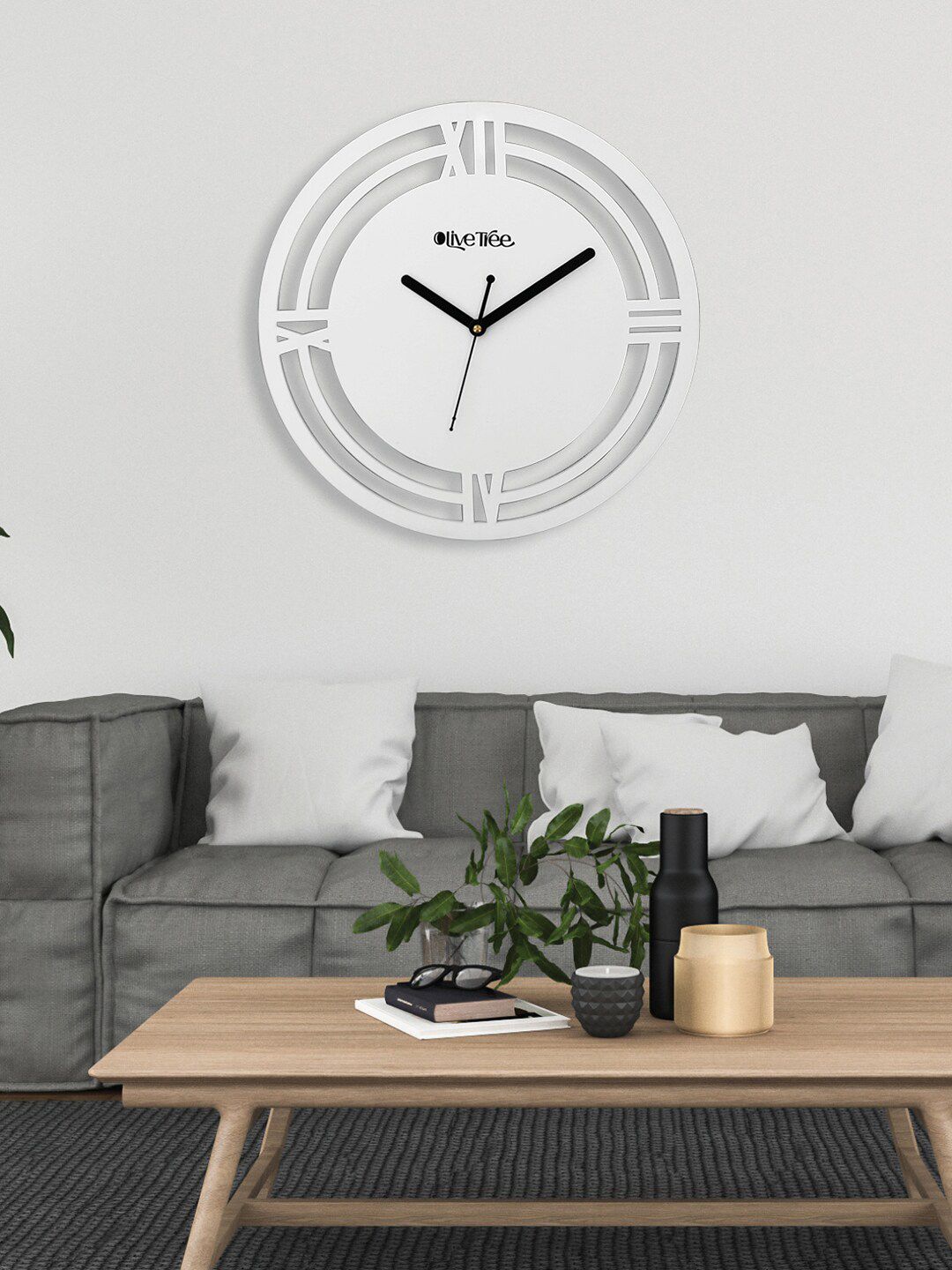 OLIVE TREE White Round Shape Wooden Analogue Wall Clock-picture-14