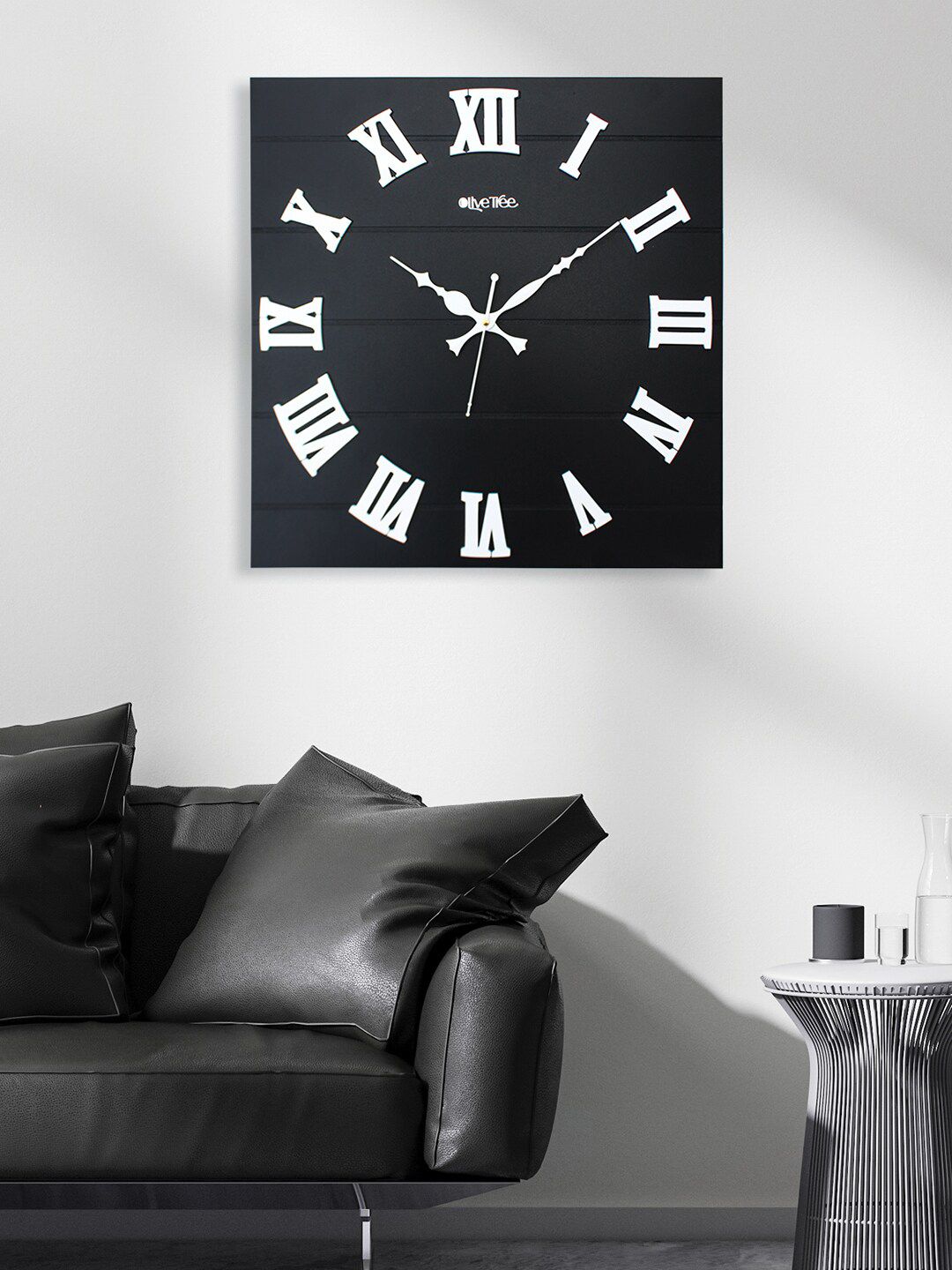 OLIVE TREE Black & White Square Shape Wooden Analogue Wall Clock-image-43