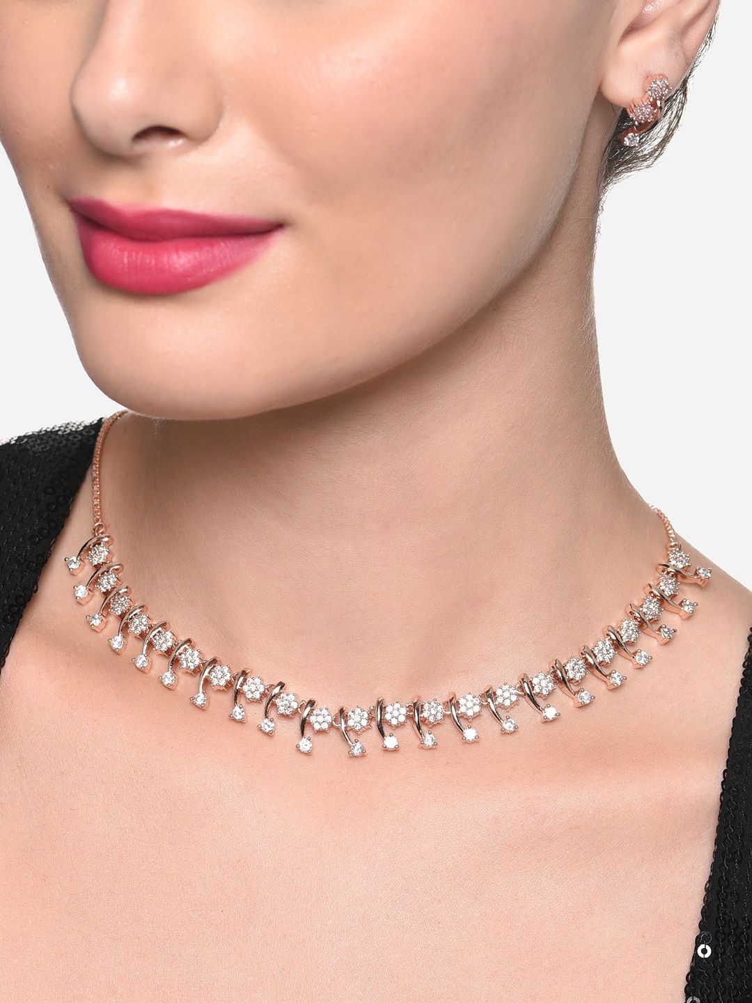 Zaveri Pearls Rose Gold-Plated CZ Studded Jewellery Set-picture-21