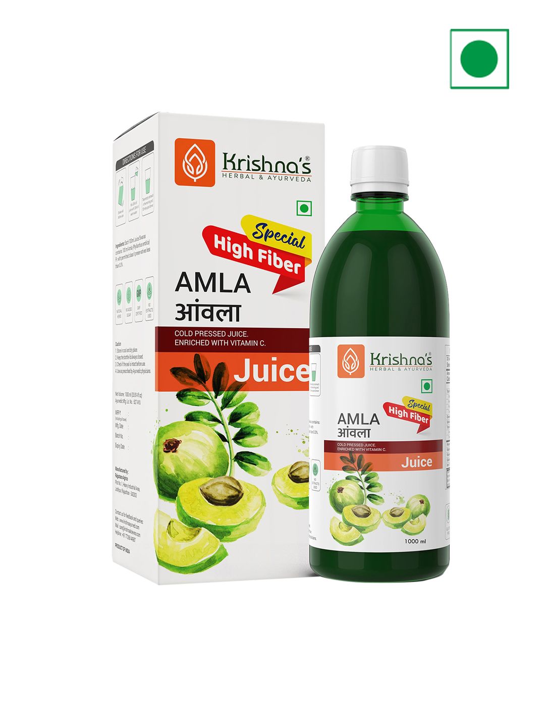 Krishna's Herbal & Ayurveda Cold Pressed Amla High Fiber Juice To Improve Gut Health - 1L-picture-33