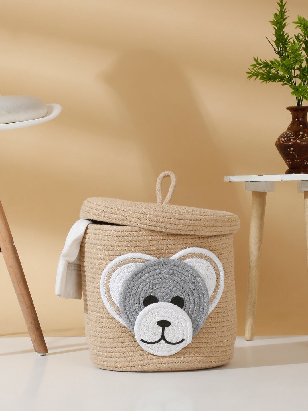 Hosta Homes Beige Cartoon Face-Patterned Multi-Purpose Hamper Laundry Bag With Cover-image-29