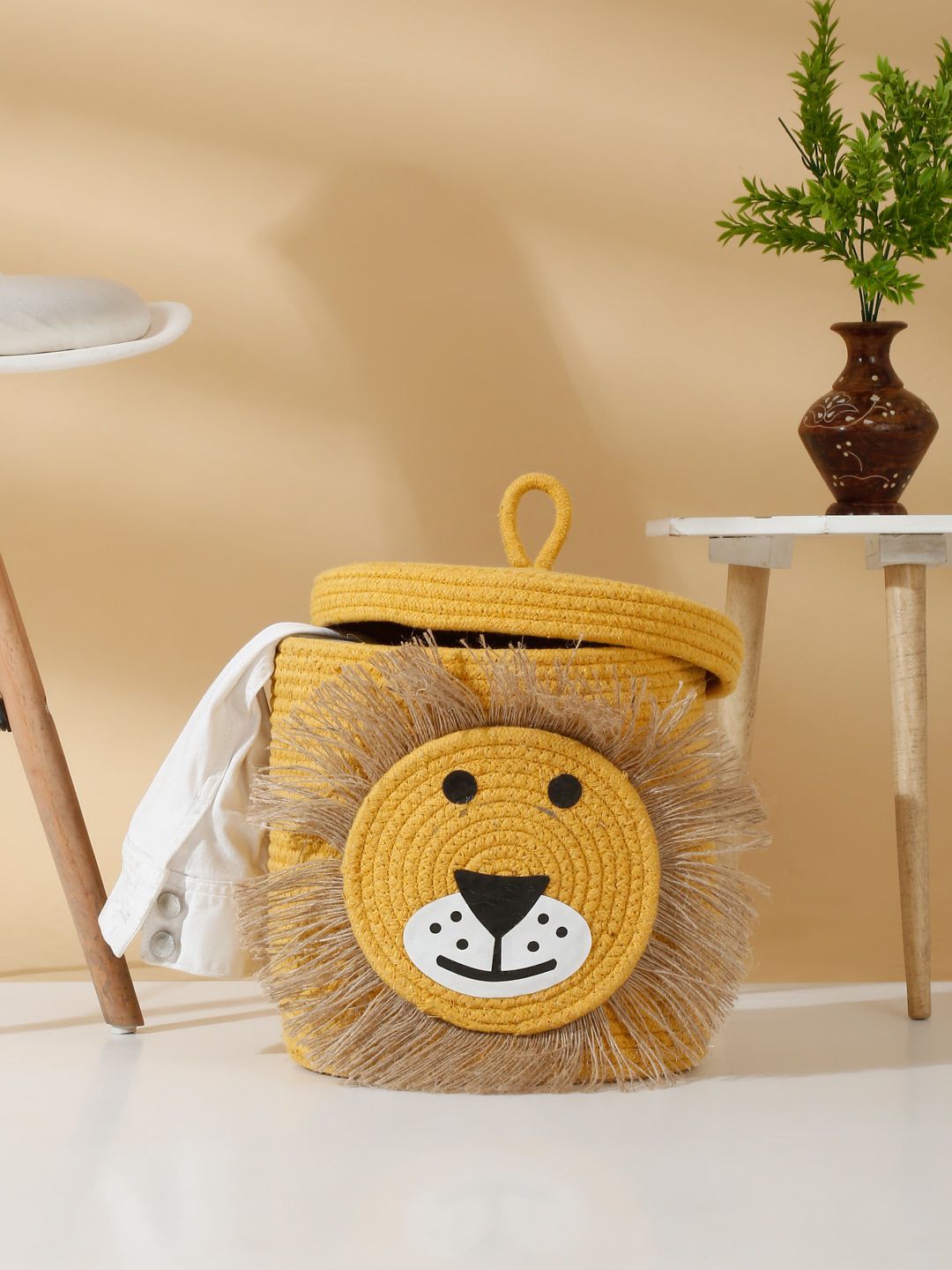 Hosta Homes Yellow & Beige Cartoon Face-Patterned Cotton Laundry Bag With Cover-image-28