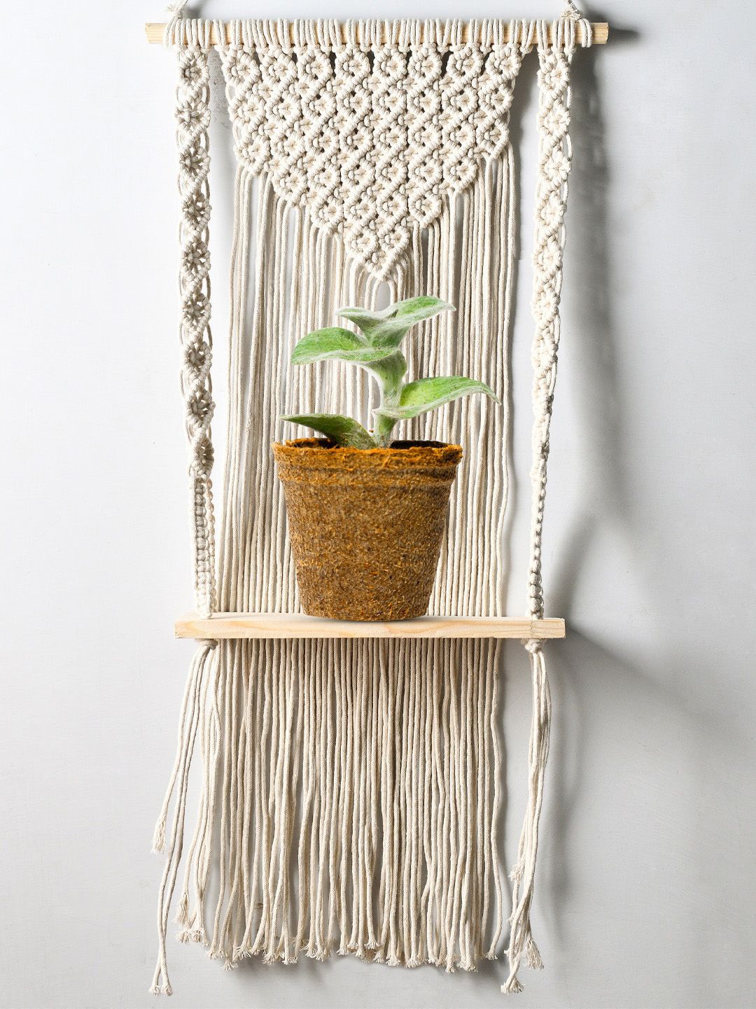 Decazone Beige Floating Boho Macrame Wall Hanging Shelf-image-9