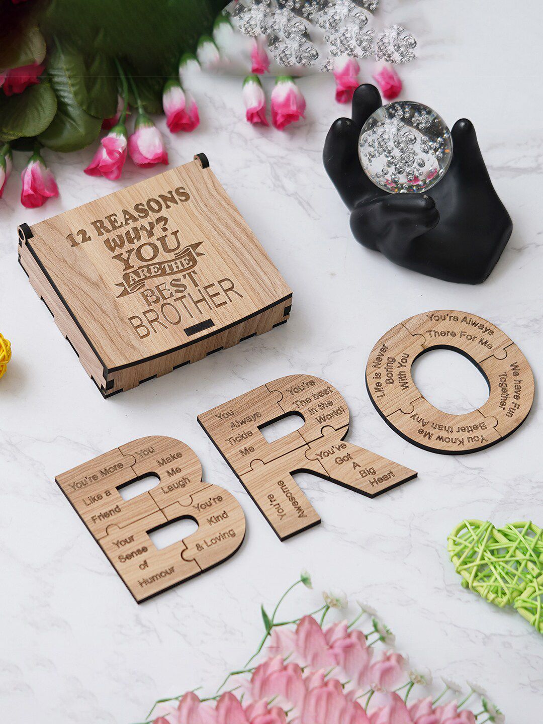 eCraftIndia Brown Wooden BRO Puzzle Showpiece