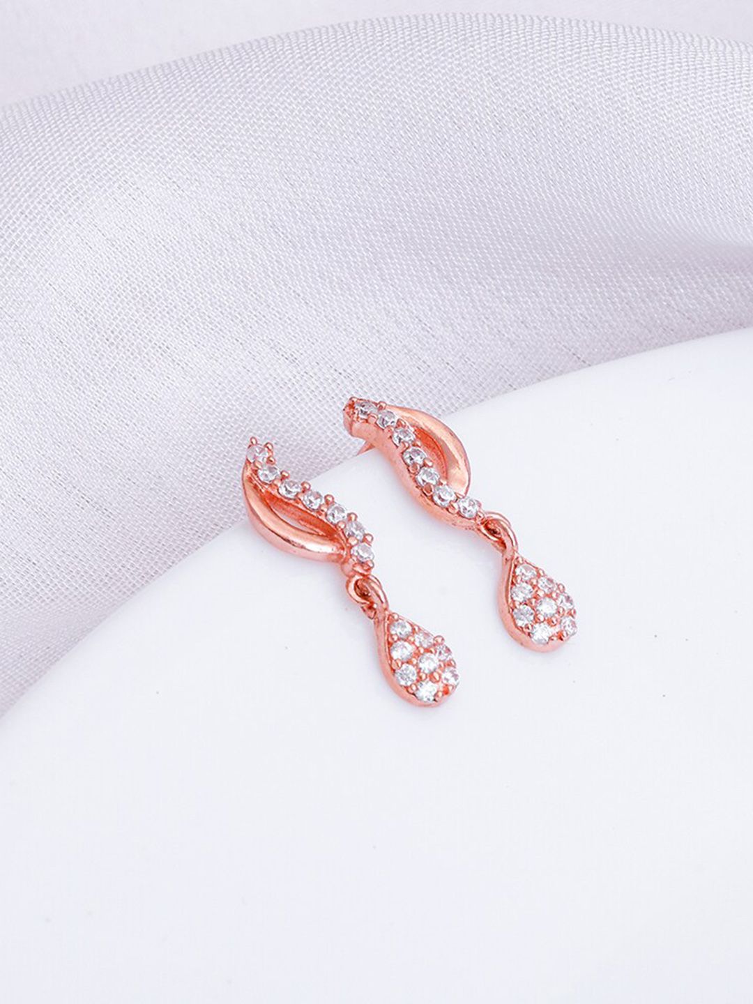 GIVA  925 Sterling Silver Rose Gold-Plated Zircon Studded Contemporary Studs-image-9