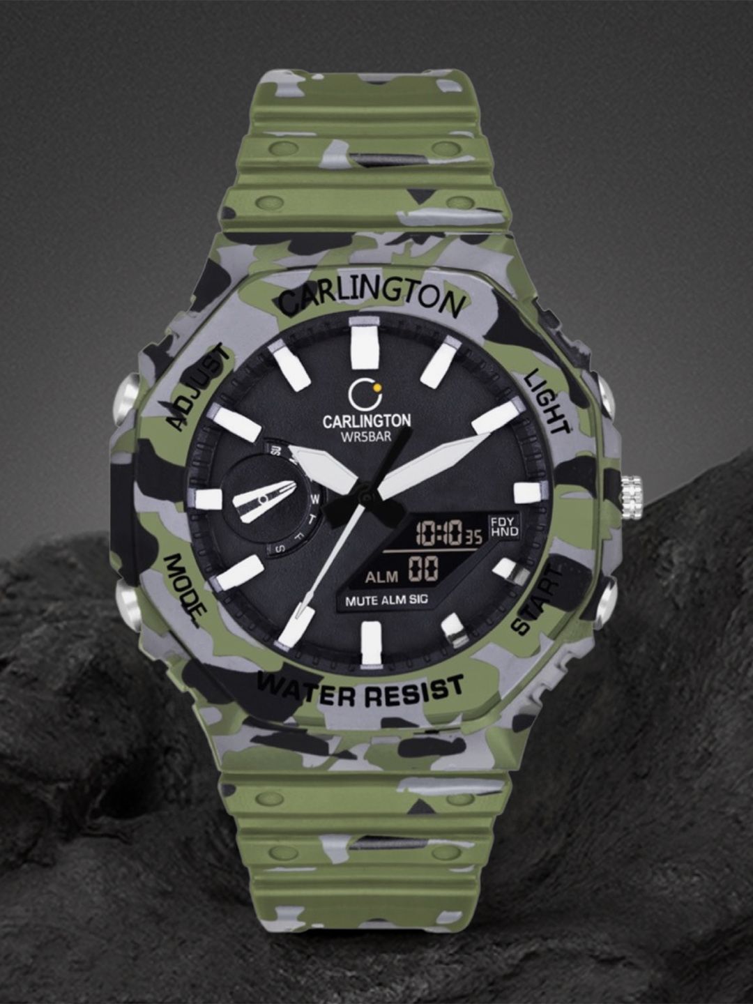 CARLINGTON Printed Dial & Analogue and Digital Watch CT 3322 Army-image-47