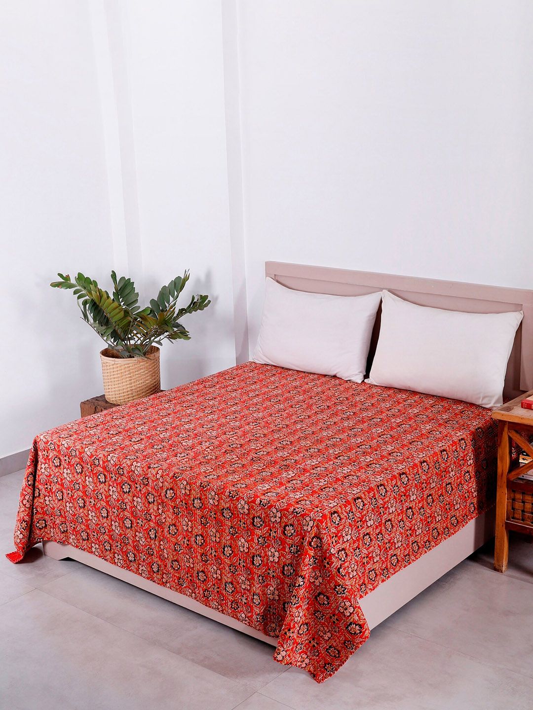 HANDICRAFT PALACE Red & Black Block Printed Cotton Quilted Double Queen Bed Cover-picture-15