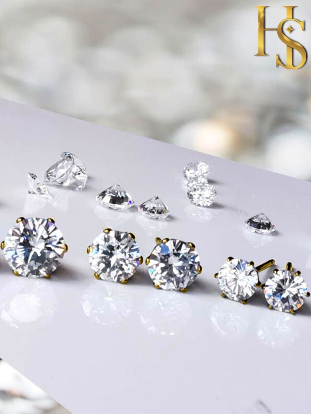HighSpark Gold-Plated Sterling Silver Cubic Zirconia Studded Contemporary Studs Earrings-picture-44