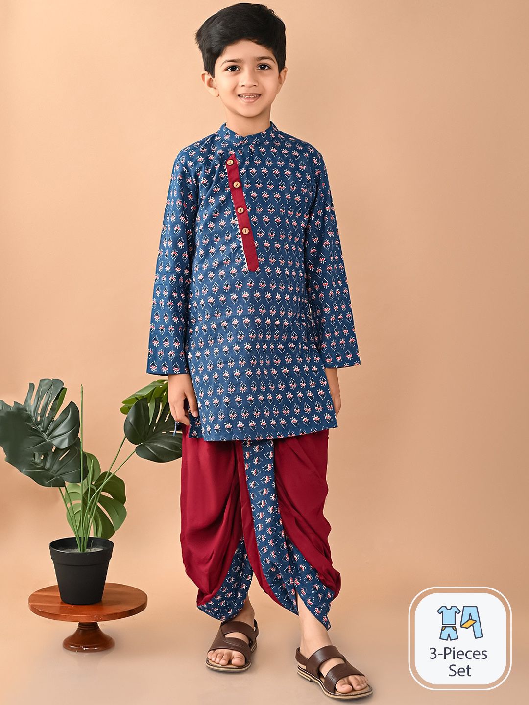 LilPicks Boys Ethnic Motifs Printed Pure Cotton Kurta With Dhoti Pants-picture-39