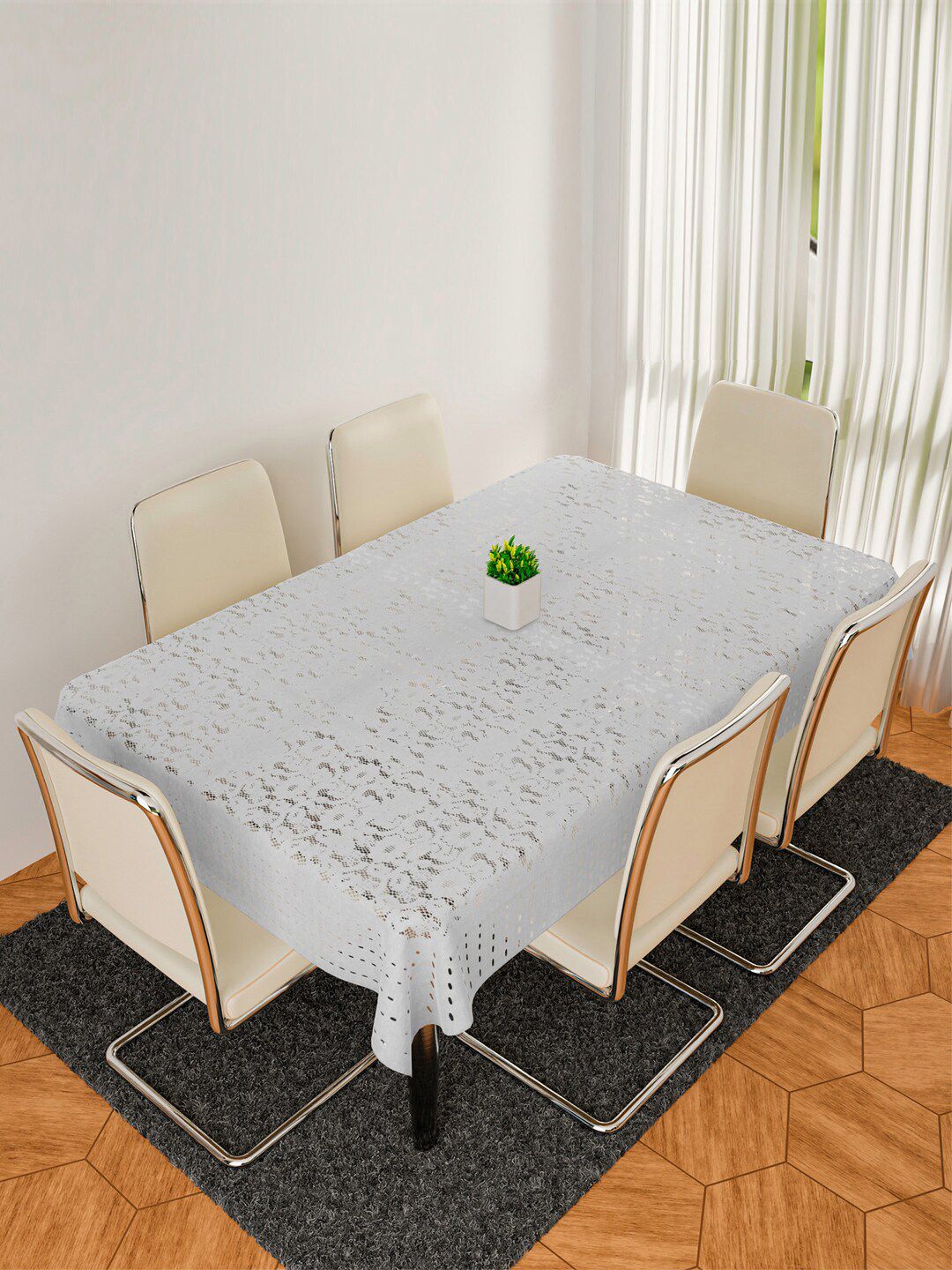 Kuber Industries White Cashew Design Rectangular 6-Seater Table Cover-picture-27