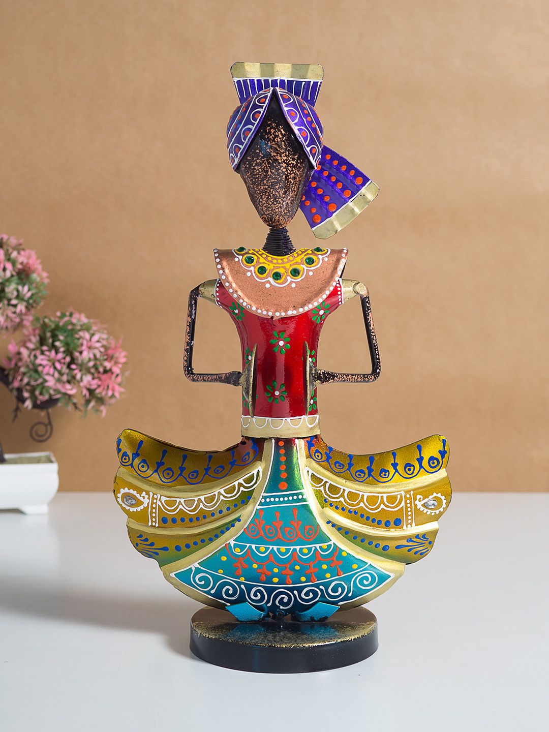 Golden Peacock Yellow & Blue Musician Figurine Showpiece-picture-29