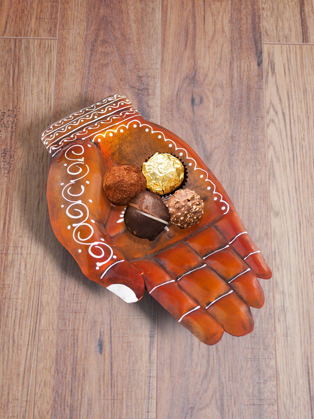 Golden Peacock Dark Brown Hand Shaped Showpiece-picture-36