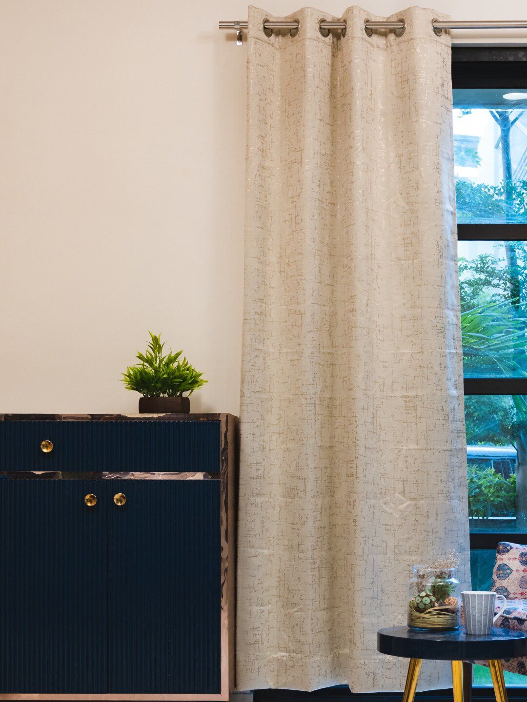 URBAN SPACE Beige Printed Black Out Long Door Curtain